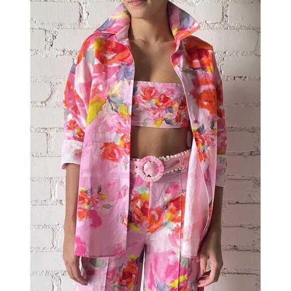 NEW HEMANT & NANDITA oversized shirt in pink floral